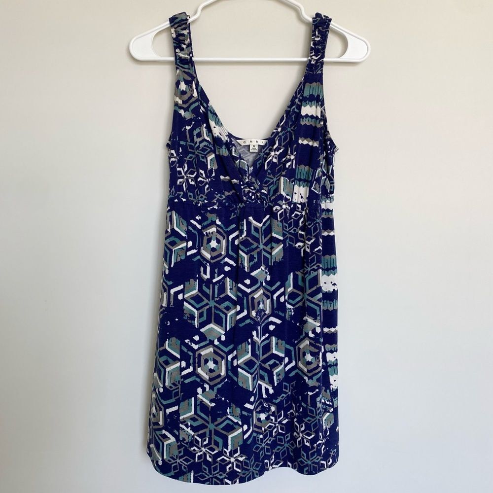 Cabi Blue White Gray V-Neck Mini Dress Size Small